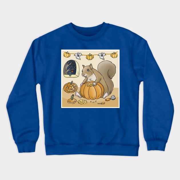 Pumpkin carving squirrel Crewneck Sweatshirt by doodletokki